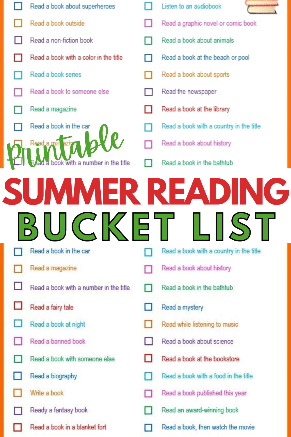 This summer reading bucket list challenges kids to read a variety of books in different ways and places. It's a fun and easy way to keep kids interested in reading over summer break. #summerreading #bucketlist #forkids #kidsactivities via @wondermomwannab