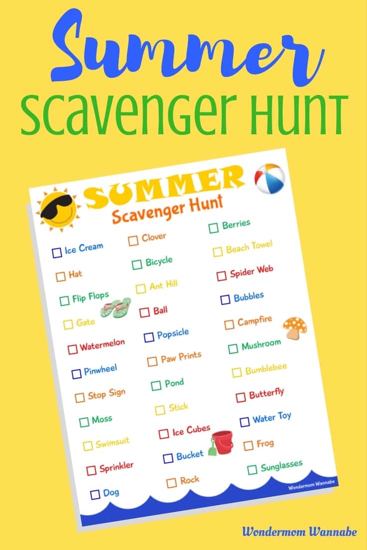This summer scavenger hunt is the perfect way to motivate kids to get outside. Most of the items are easily found in your neighborhood. #summerfun #summeractivity #outdooractivity #scavengerhunt via @wondermomwannab