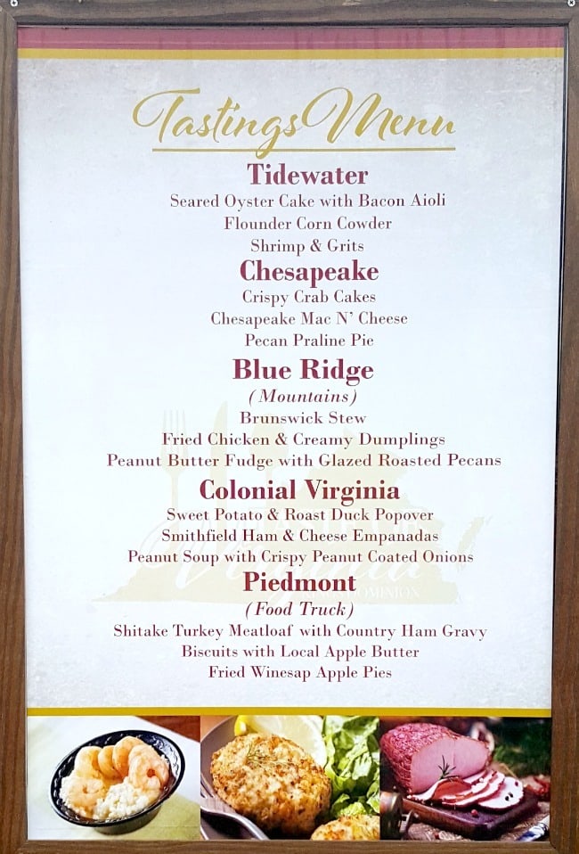 taste of Virginia tastings menu