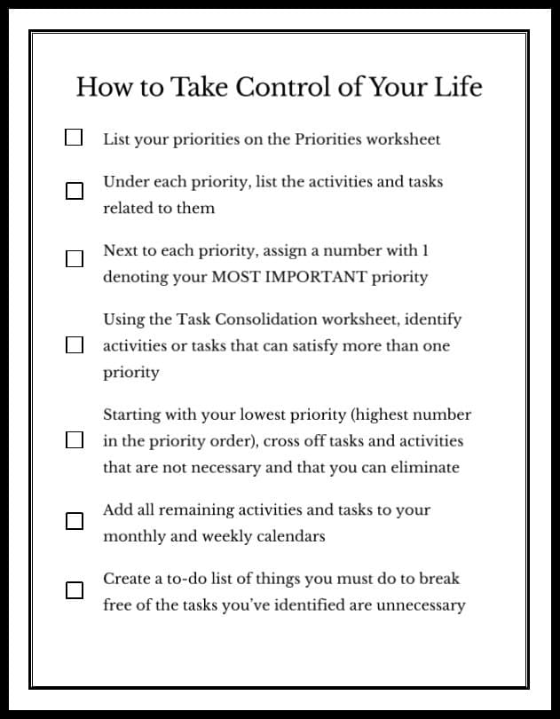 printable How to Take Control of Your Life checklist