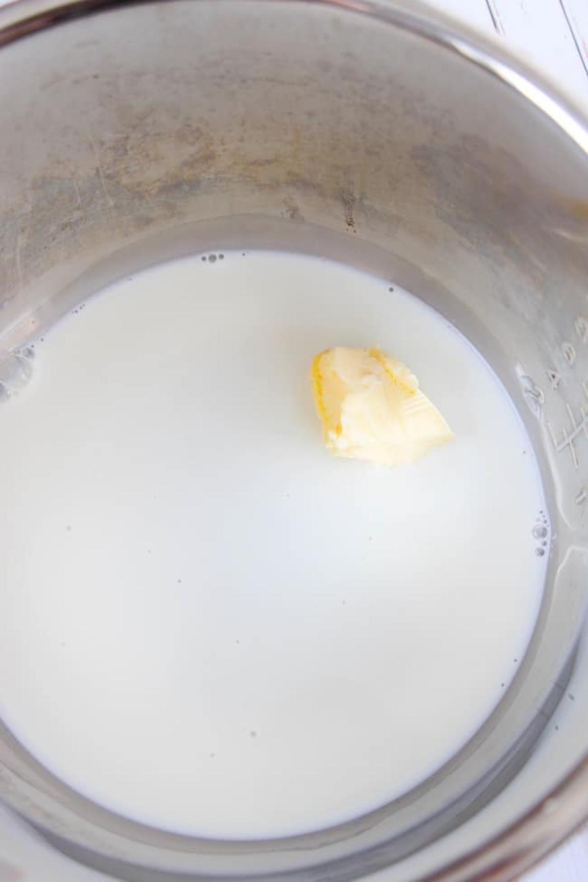 Water, milk and butter in an instant pot.