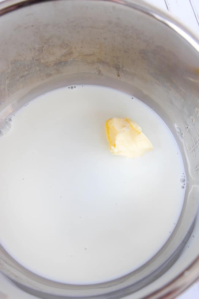 water, milk and butter in an instant pot