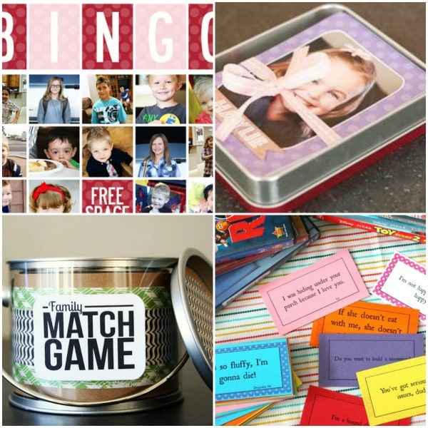 a collage of four different DIY games you can make for family game night