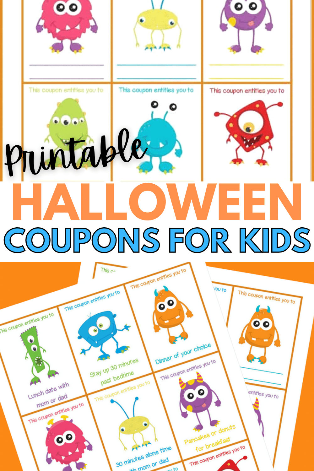 These printable Halloween coupons for kids make a fun non-candy treat for kids and are also a great way to get them to voluntarily give up candy. #printables #freeprintables #halloweenprintables #halloweencoupons #couponprintables via @wondermomwannab