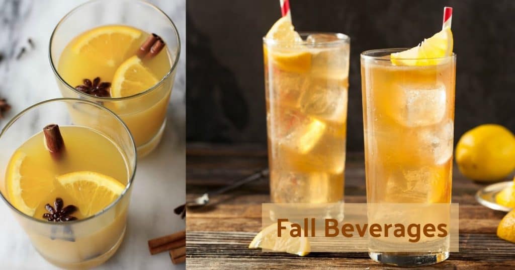 a collage of two different fall beverages with title text reading Fall Beverages