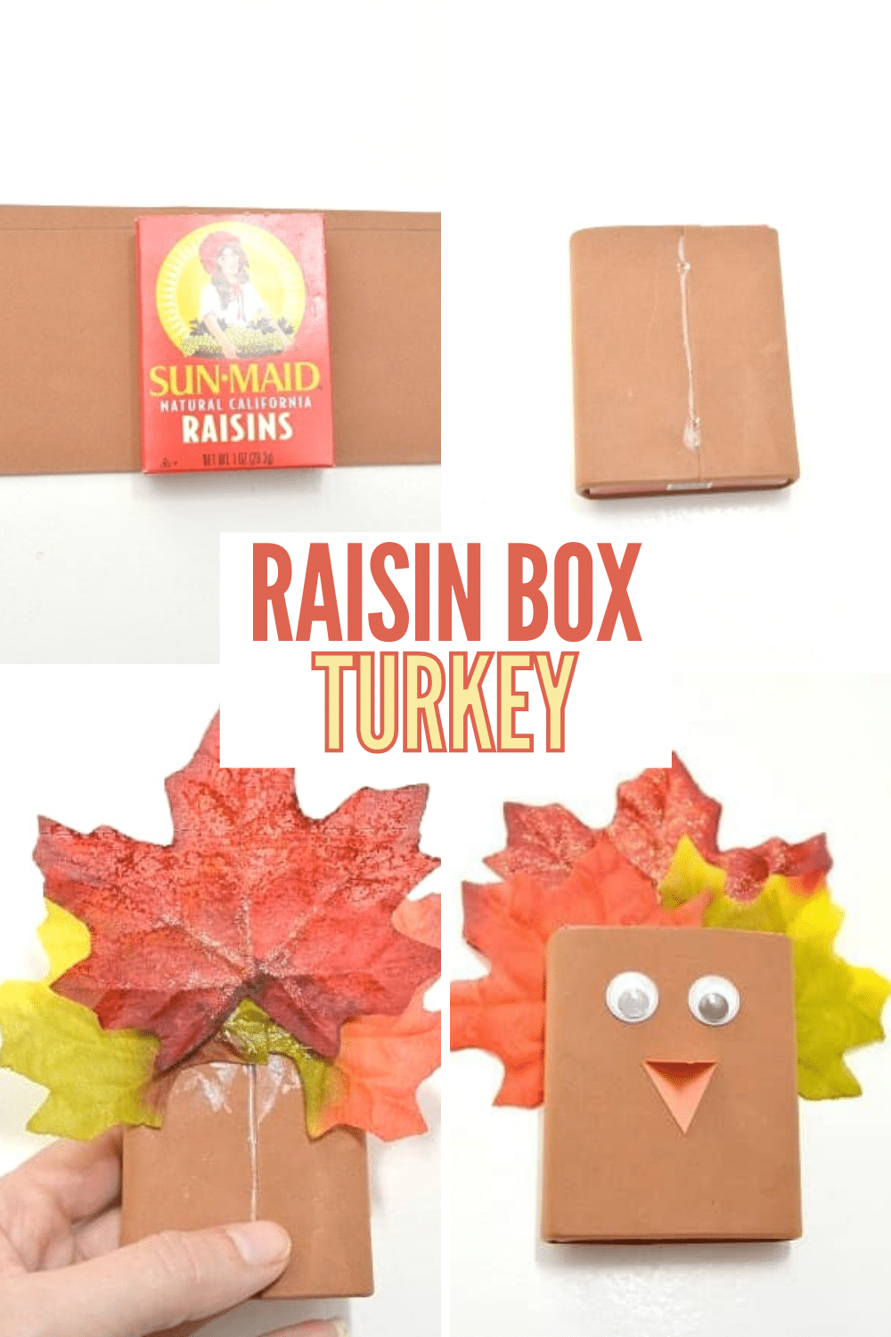 This raisin box turkey is a fun way to transform an ordinary snack into a fun treat that can double as a decoration for the kids table at Thanksgiving. #thanksgiving #craft #forkids #turkeycraft via @wondermomwannab