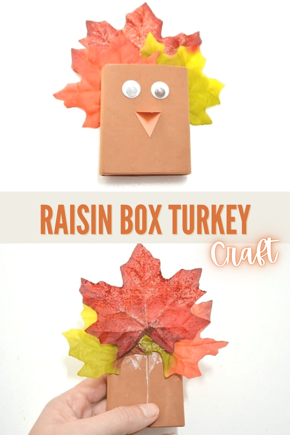 This raisin box turkey is a fun way to transform an ordinary snack into a fun treat that can double as a decoration for the kids table at Thanksgiving. #thanksgiving #craft #forkids #turkeycraft via @wondermomwannab