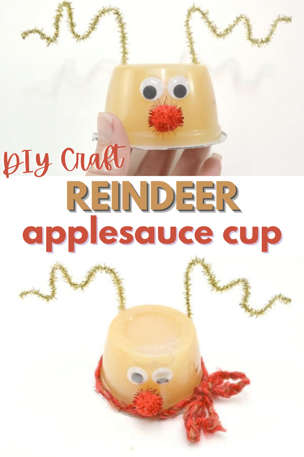 Create a festive DIY reindeer applesauce cup for a delightful holiday craft.