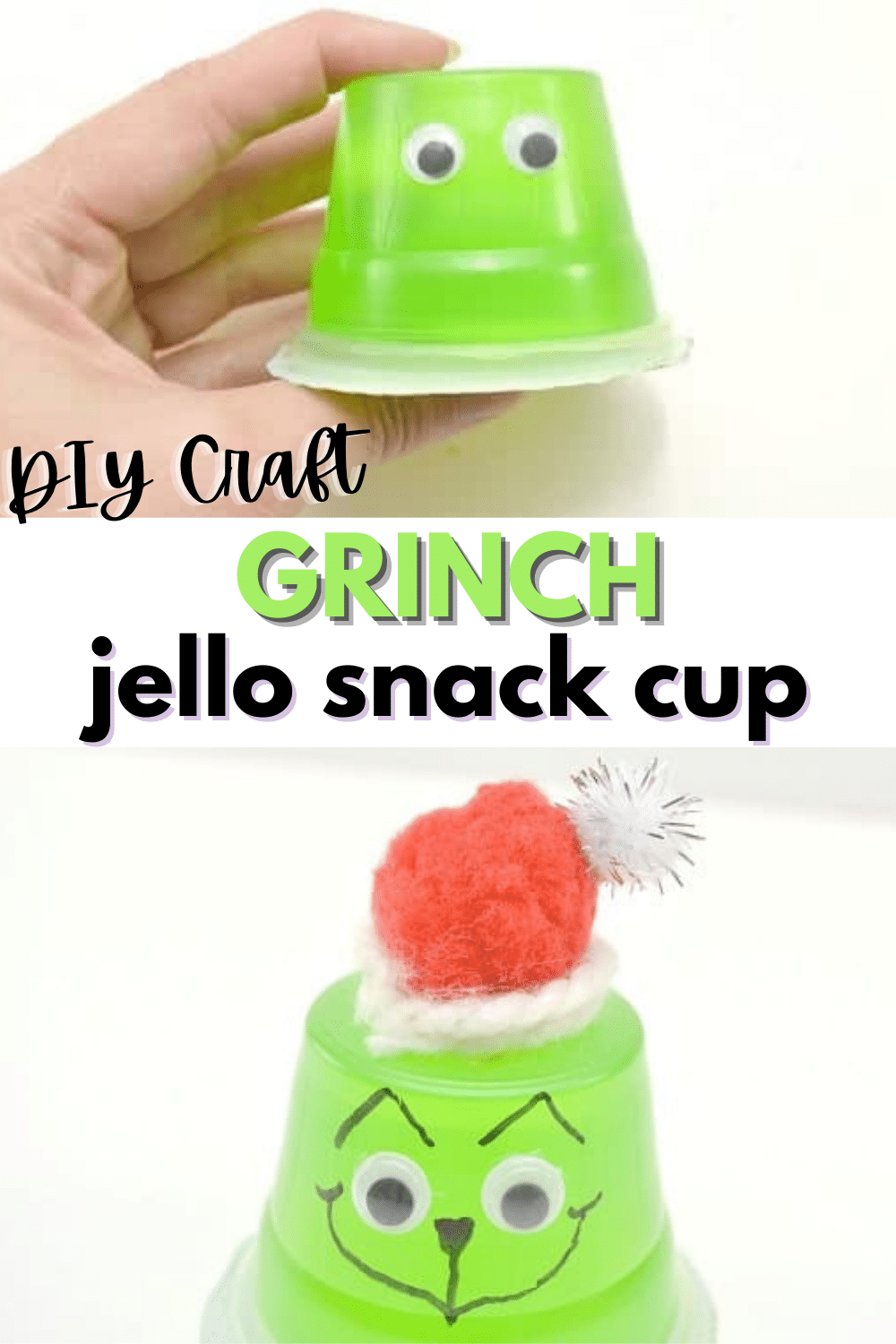 Grinch-themed jello snack cup.