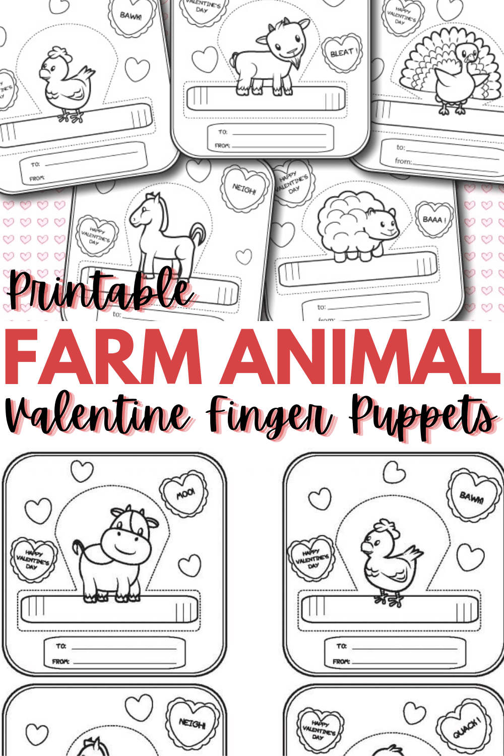 These farm animal Valentine finger puppets are adorable and so much fun for kids to decorate and play with! #printable #Valentines via @wondermomwannab