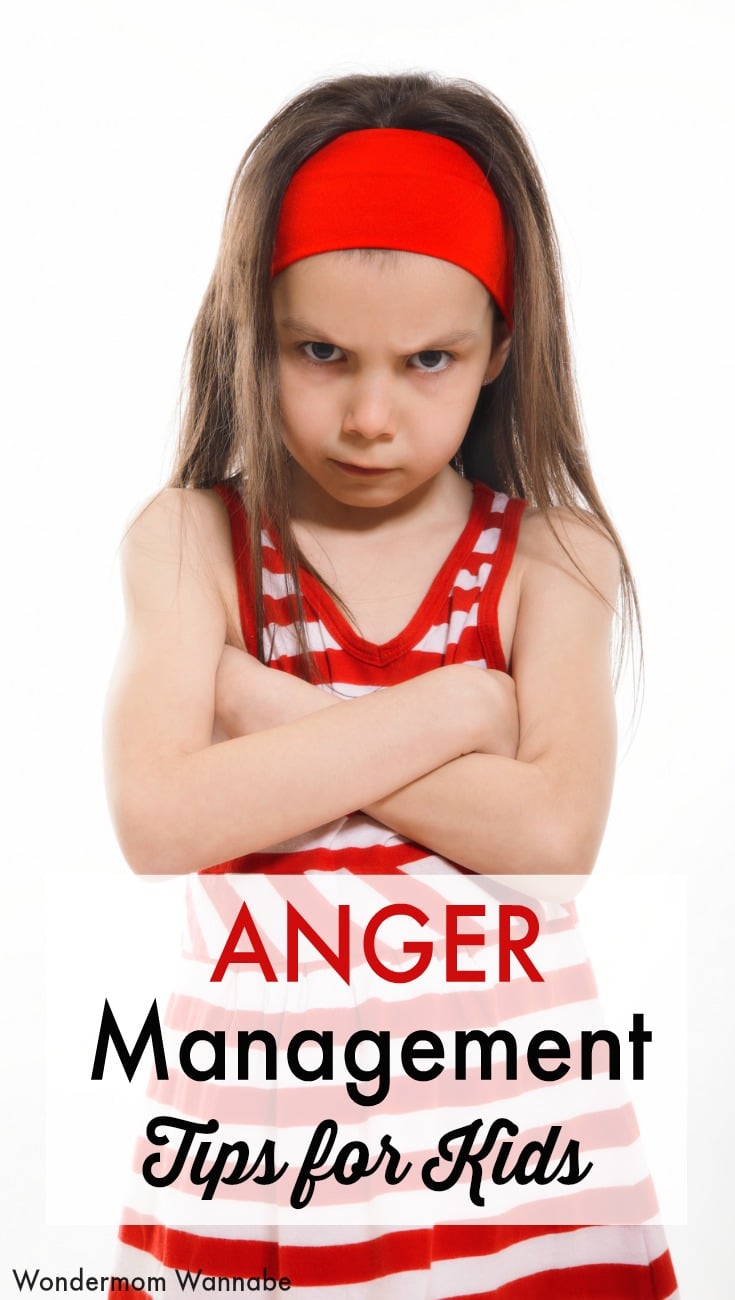 a young girl with a mad face and her arms crossed on a white background with title text reading Anger Management Tips for Kids