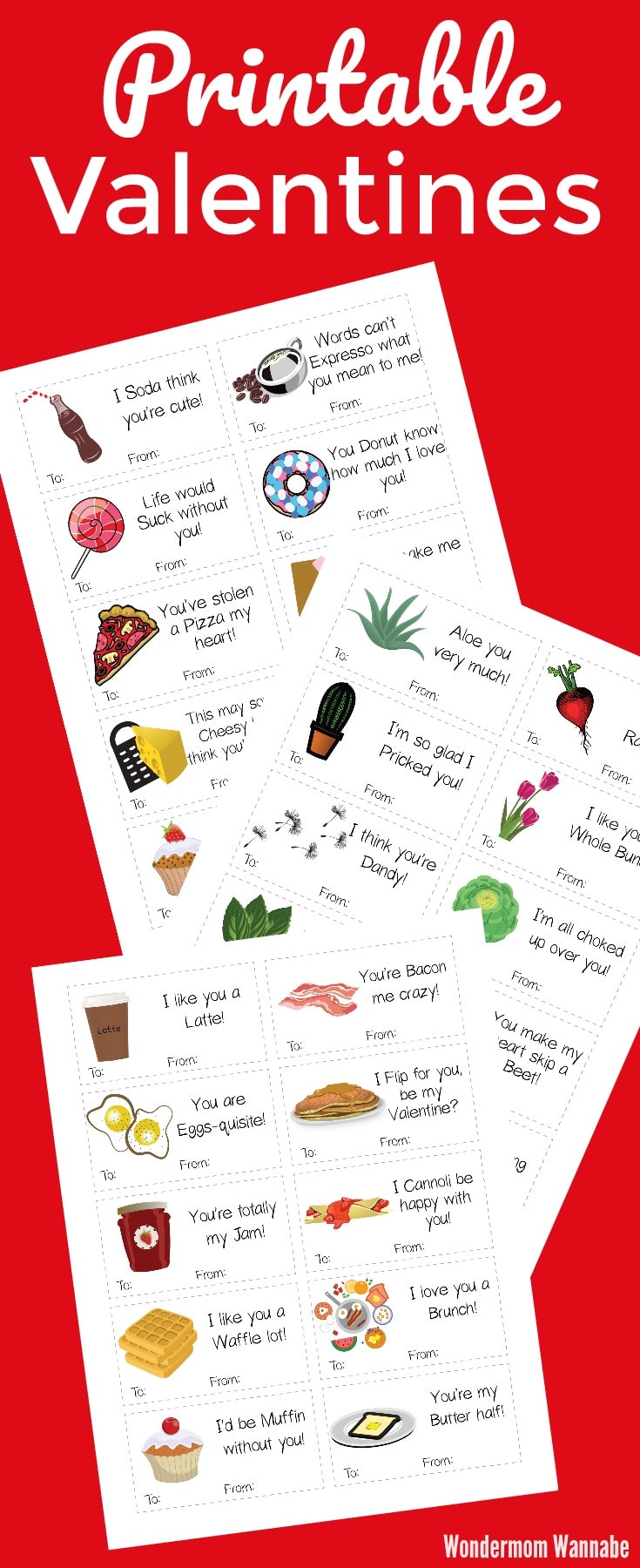 Three sets of very punny printable Valentines, plus clever ideas for making them extra memorable! #Valentines #punny #printables via @wondermomwannab