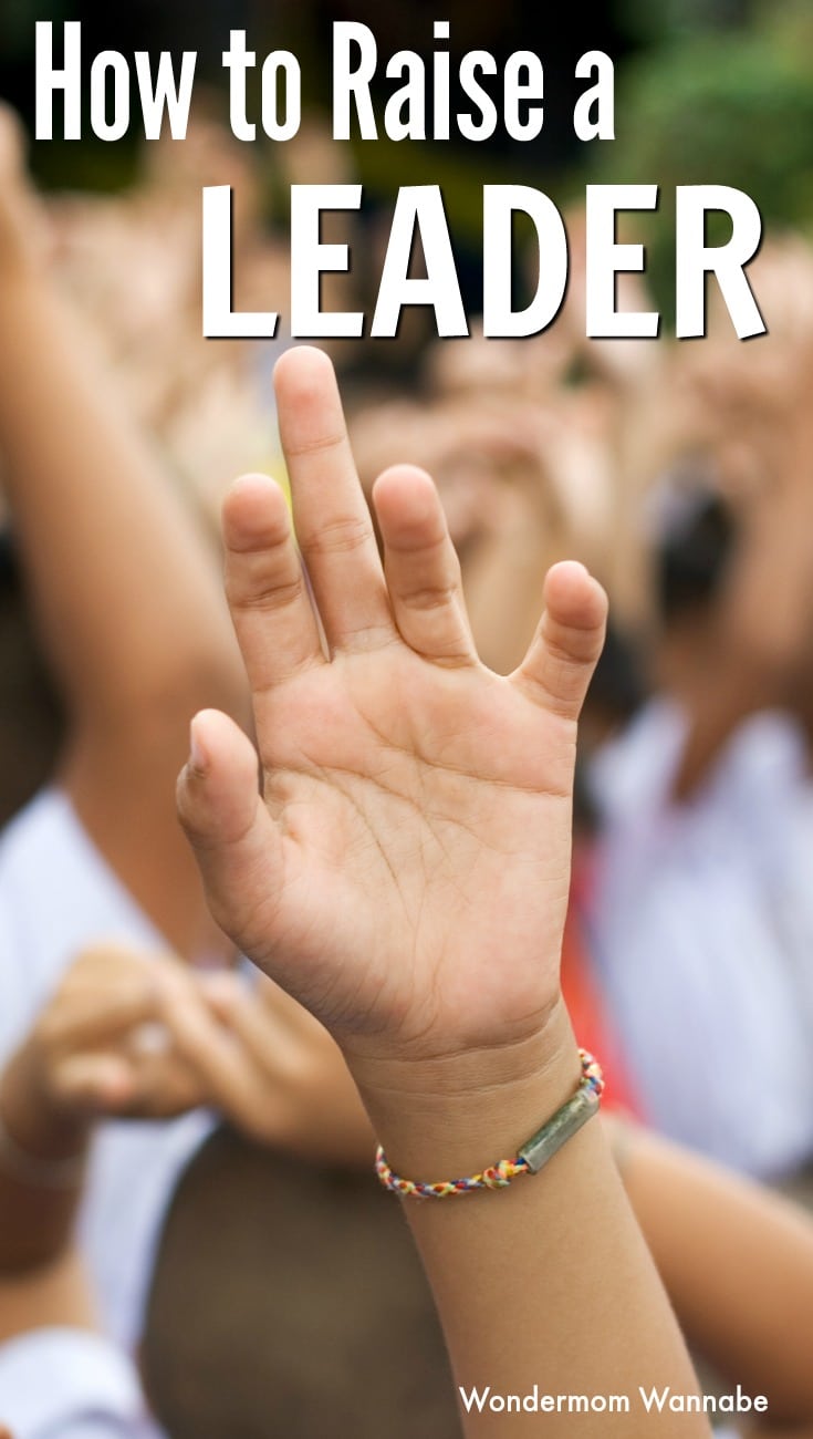 a hand raised with other people blurred in the background with title text reading How to Raise a Leader