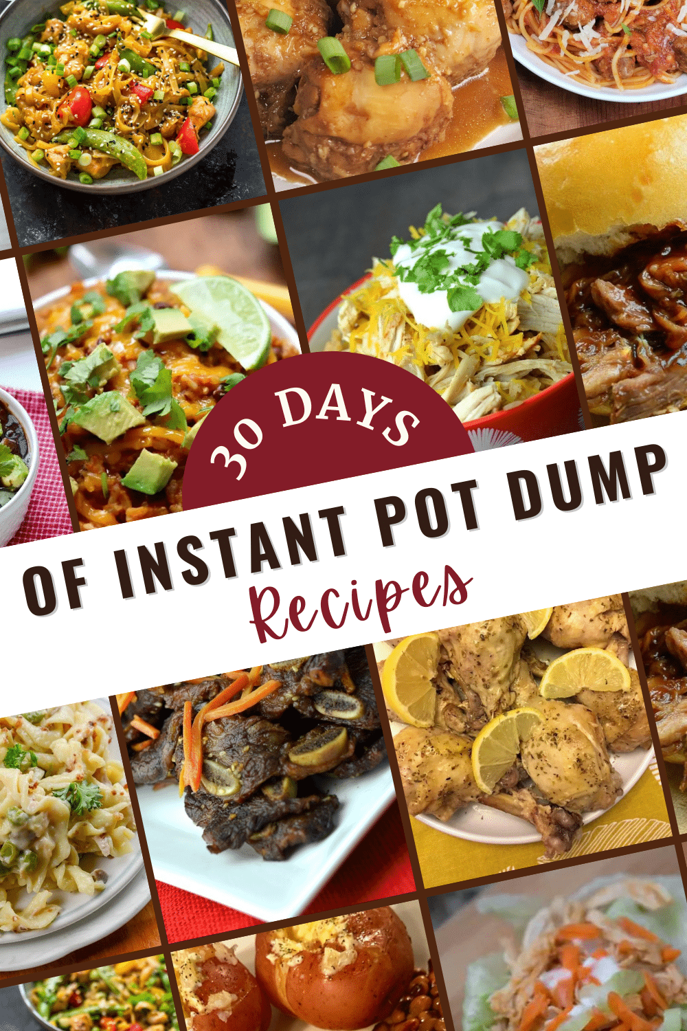 An entire month's worth of Instant Pot dump recipes. Just dump all of the ingredients in the pot and let the Instant Pot do the rest! #instantpot #mealplan #instantpotdumprecipes #easydinner #dumpmeals via @wondermomwannab