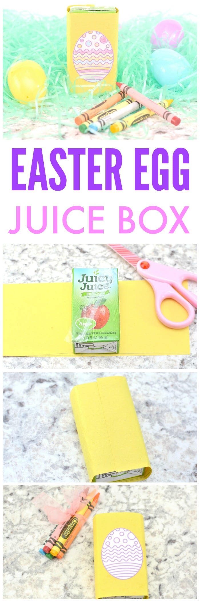 a collage of making an Easter egg juice box with title text reading Easter Egg Juice Box