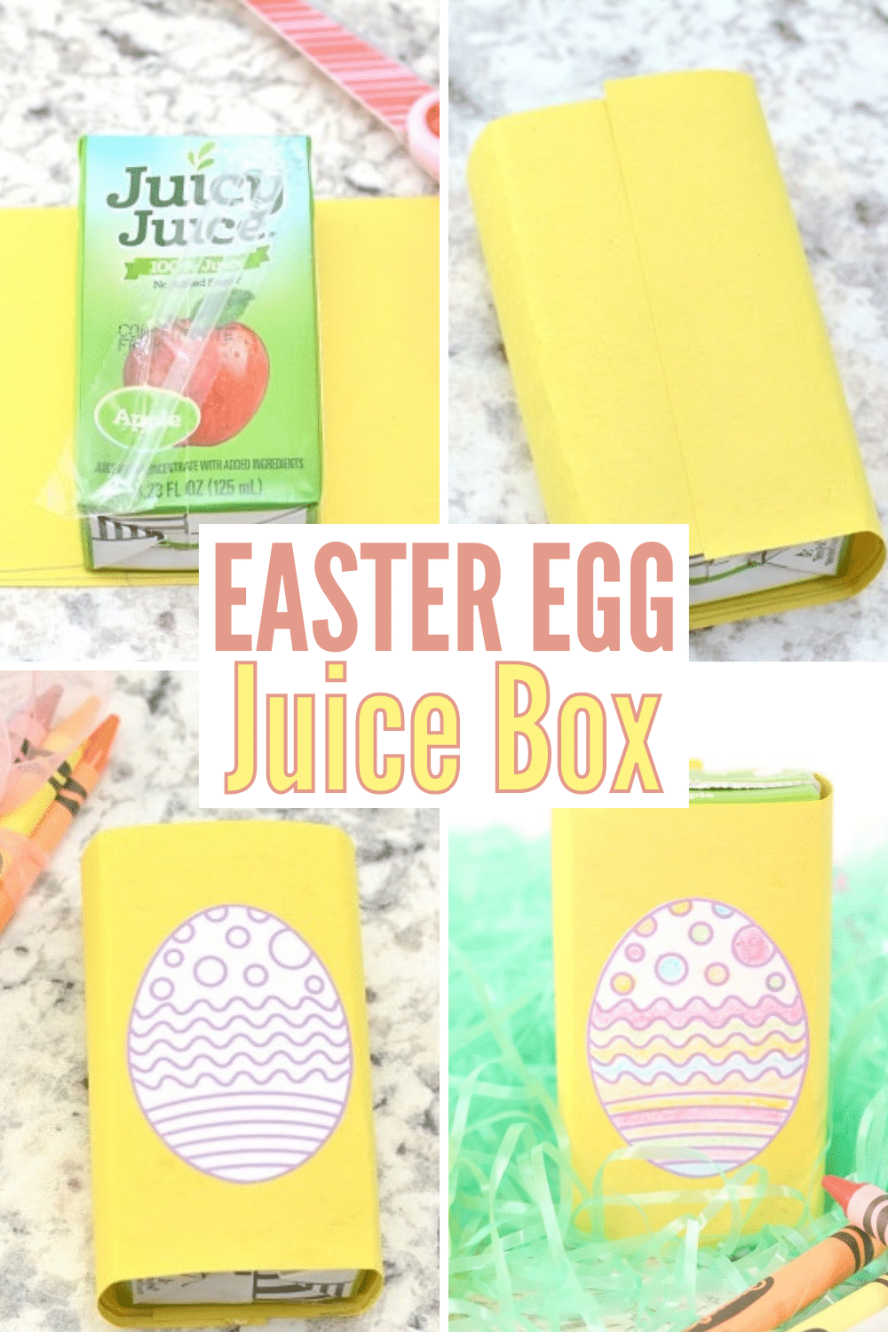 Turn snack time into fun time this Easter with this super easy craft. This Easter egg juice box is a fun addition to your child's Easter basket, lunchbox or class party! #easter #funfoodforkids #easycrafts via @wondermomwannab