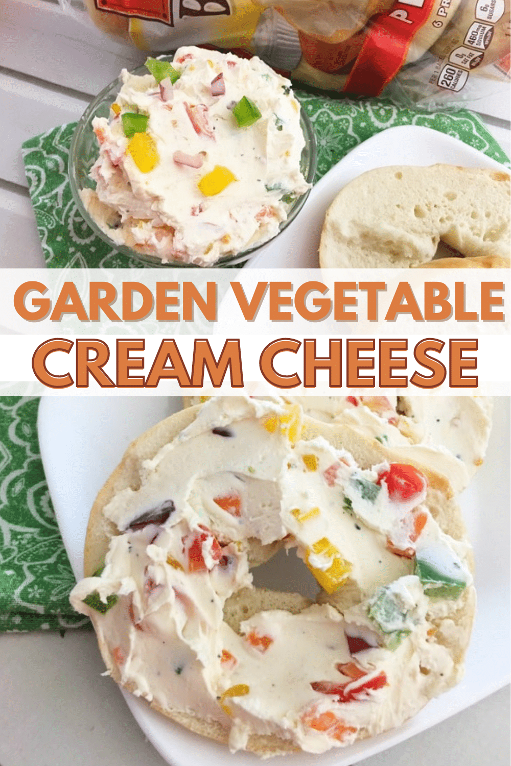 I love how colorful this garden vegetable cream cheese is. And I REALLY love how easy it is to make! #bagels #breakfast #creamcheese via @wondermomwannab