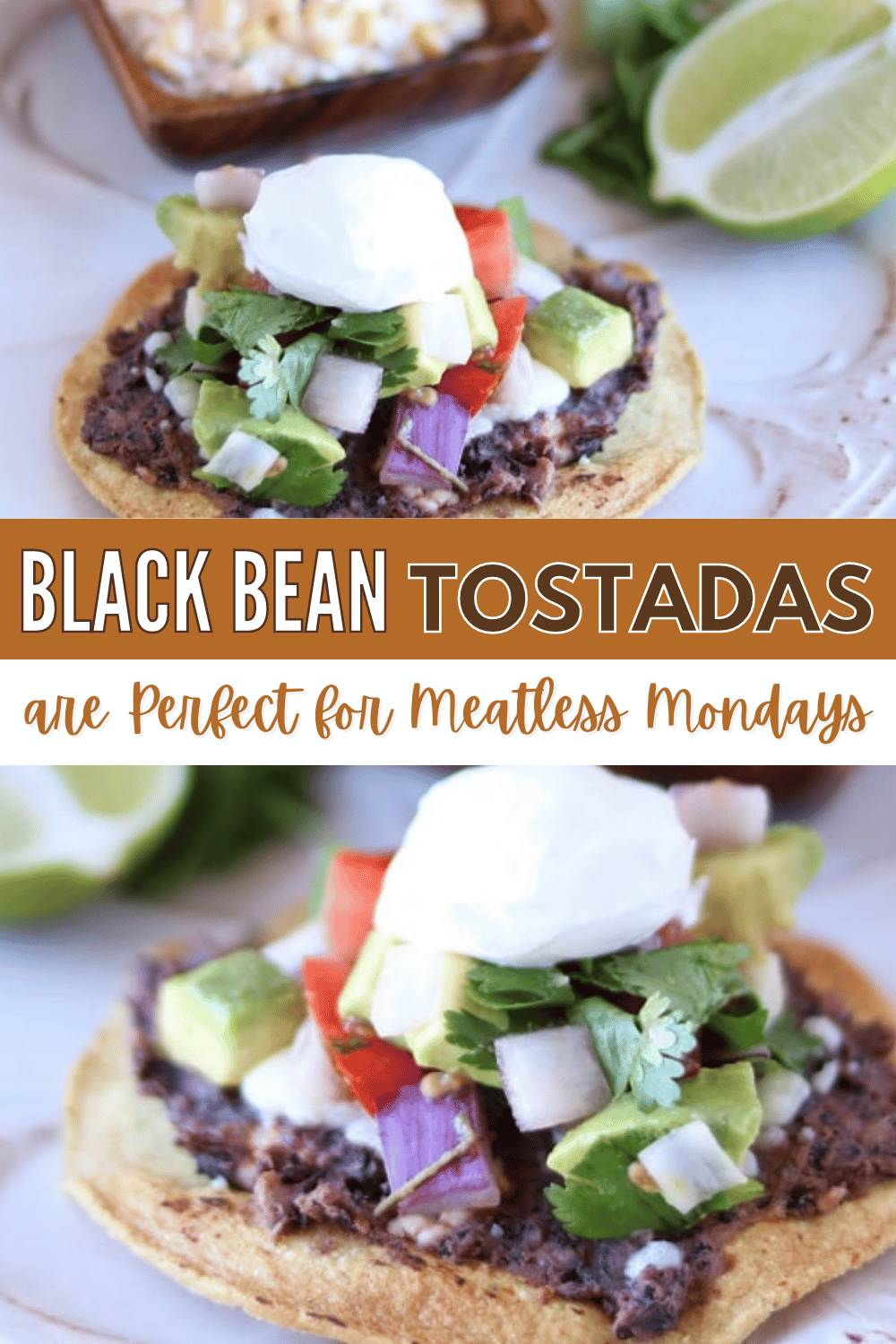 These black bean tostadas are one of our favorite dinners for Meatless Mondays! The black beans are so filling you don't miss the meat and it has all of our favorite Mexican flavors. #meatlessmondays #mexicanfood #blackbean #tostadas via @wondermomwannab