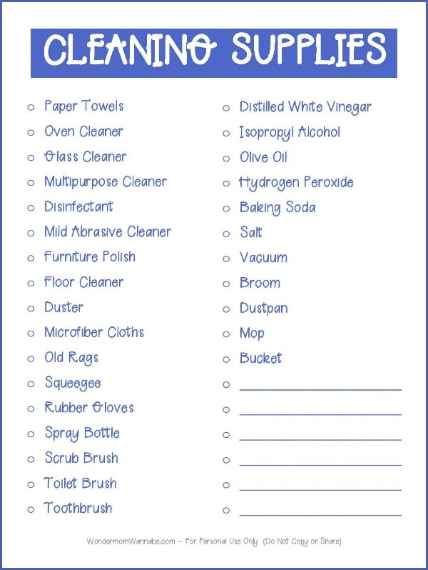 a printable cleaning supplies list