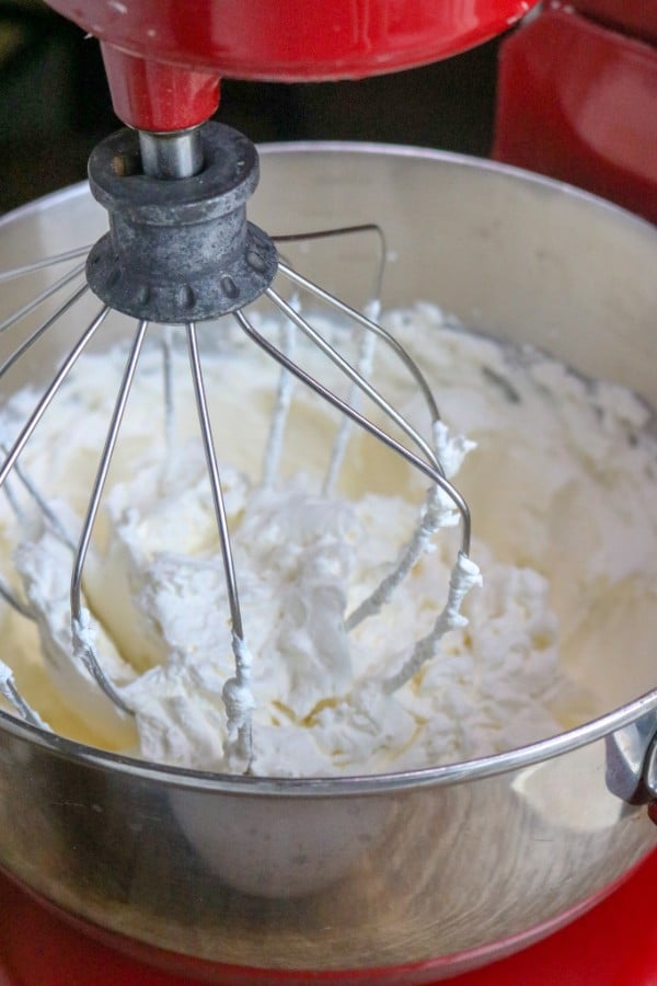 heavy cream in a mixer, beaten until it becomes whipped cream
