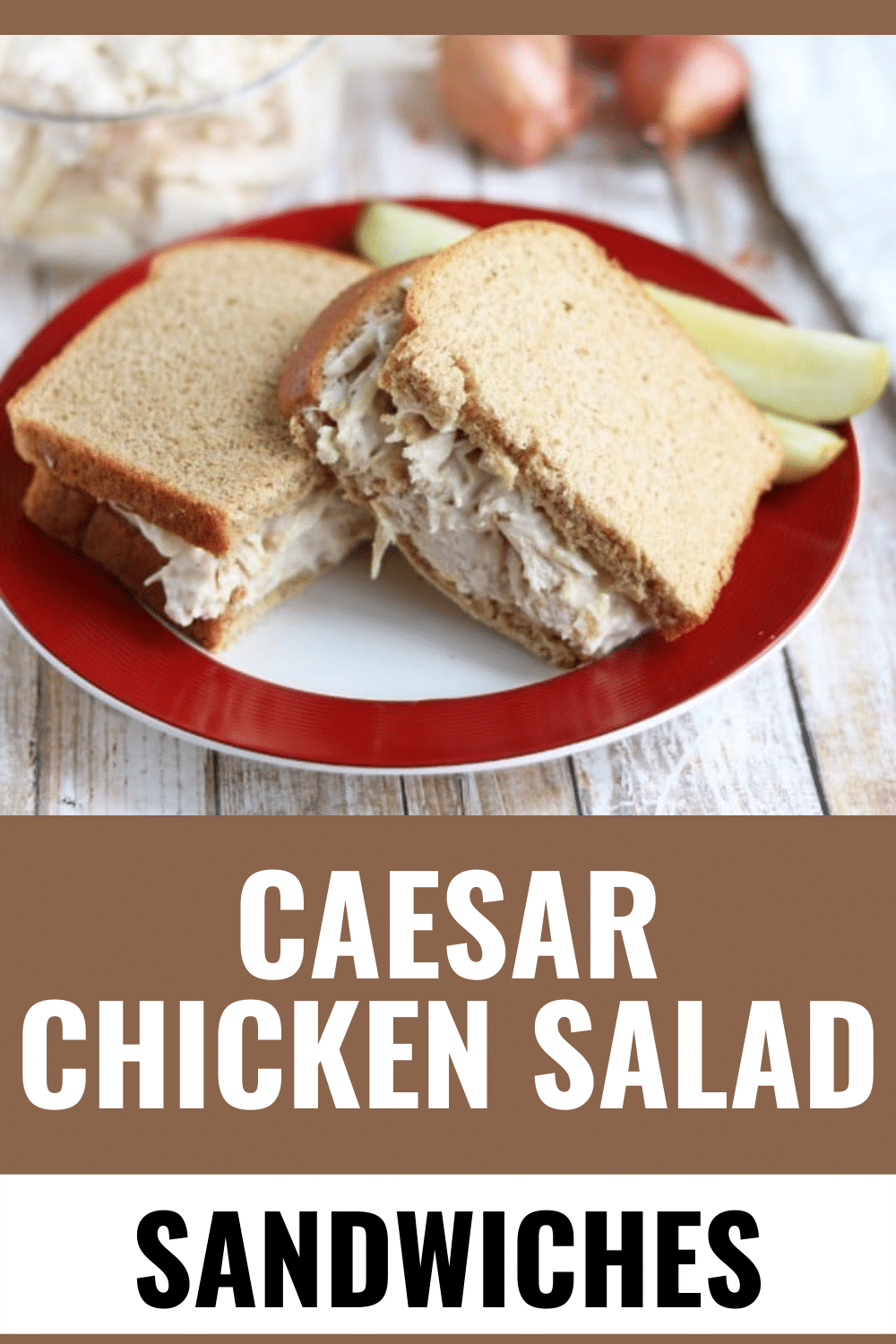 These caesar chicken salad sandwiches are so delicious and super easy to make. They're my favorite meal when I have to pack a lunch! #chickensalad #sandwichrecipe #easylunch via @wondermomwannab