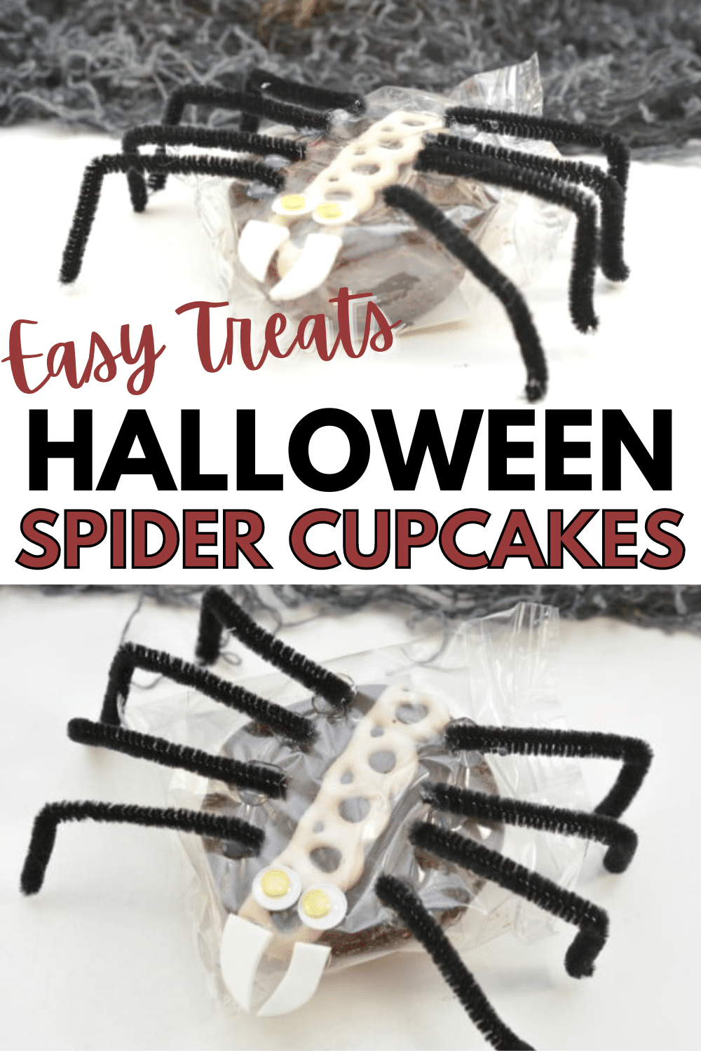 These Cupcake Spiders are super easy to make since you start with a Hostess cupcake! Such a simple way to add some fun to make a Halloween lunchbox treat! #Halloween #funfood #easycraft via @wondermomwannab
