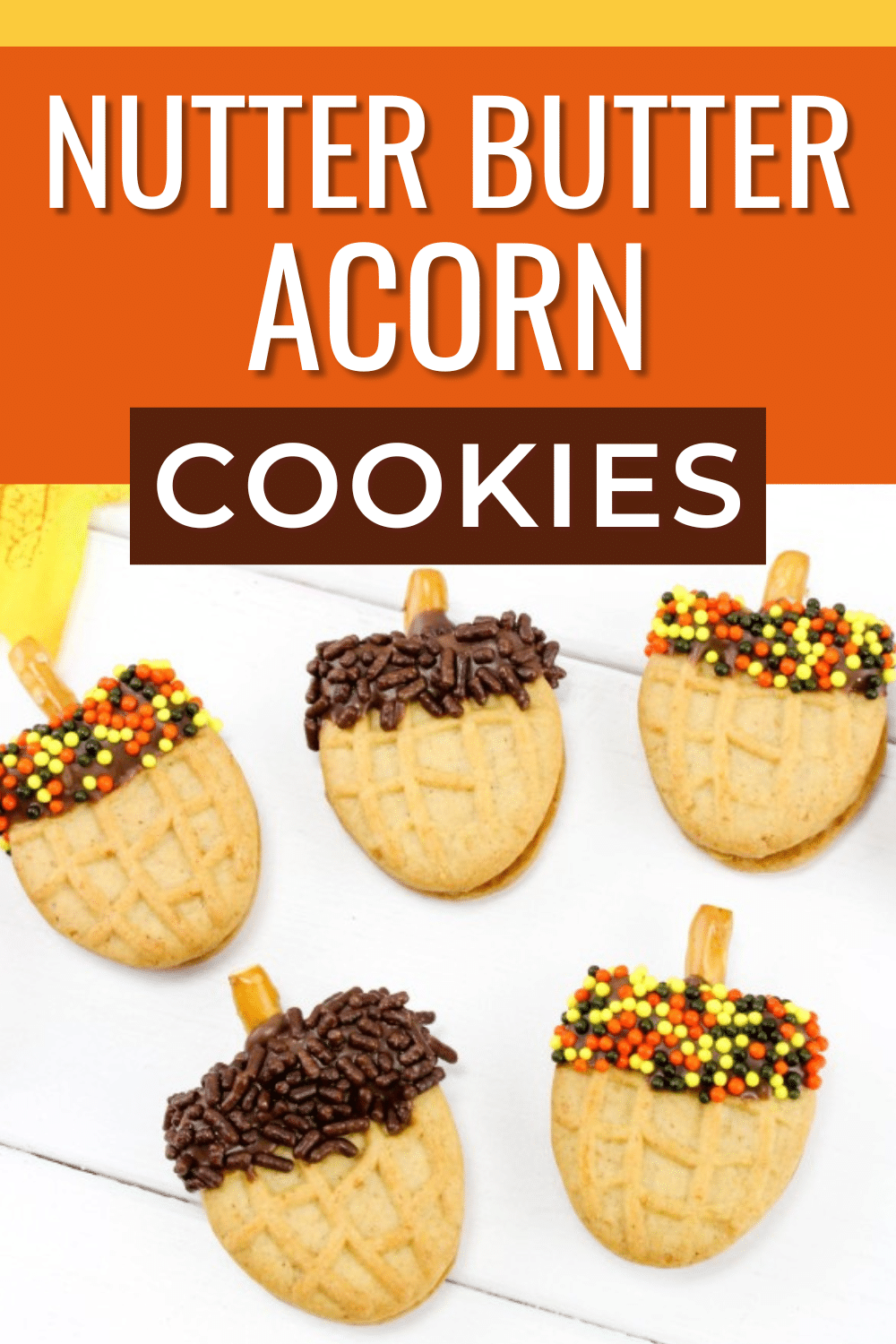 These Nutter Butter Acorns Cookies are perfect for celebrating Fall! Not only are they adorable, they're also so easy to make. #funfood #fallfood #nutterbutter via @wondermomwannab
