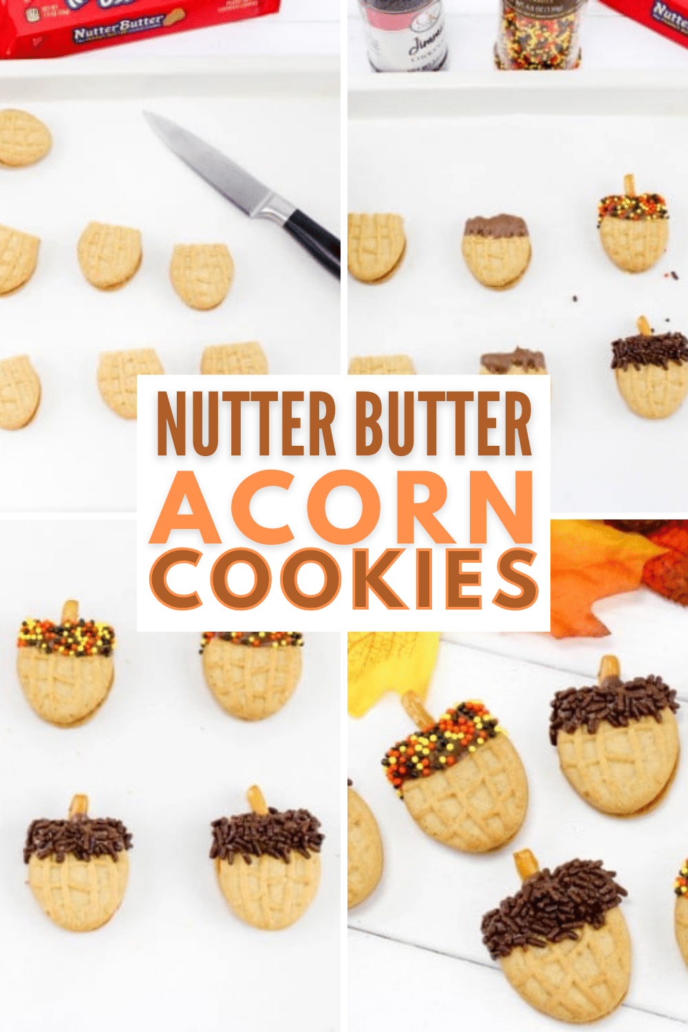 These Nutter Butter Acorn Cookies are perfect for celebrating Fall! Not only are they adorable, they're also so easy to make. #funfood #fallfood #nutterbutter via @wondermomwannab