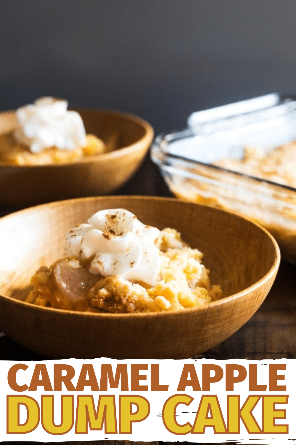 This caramel apple dump cake is a family favorite because it tastes amazing and only takes a few minutes to put together. Just 3 ingredients! #dumpcake #easydessert #caramelapple via @wondermomwannab