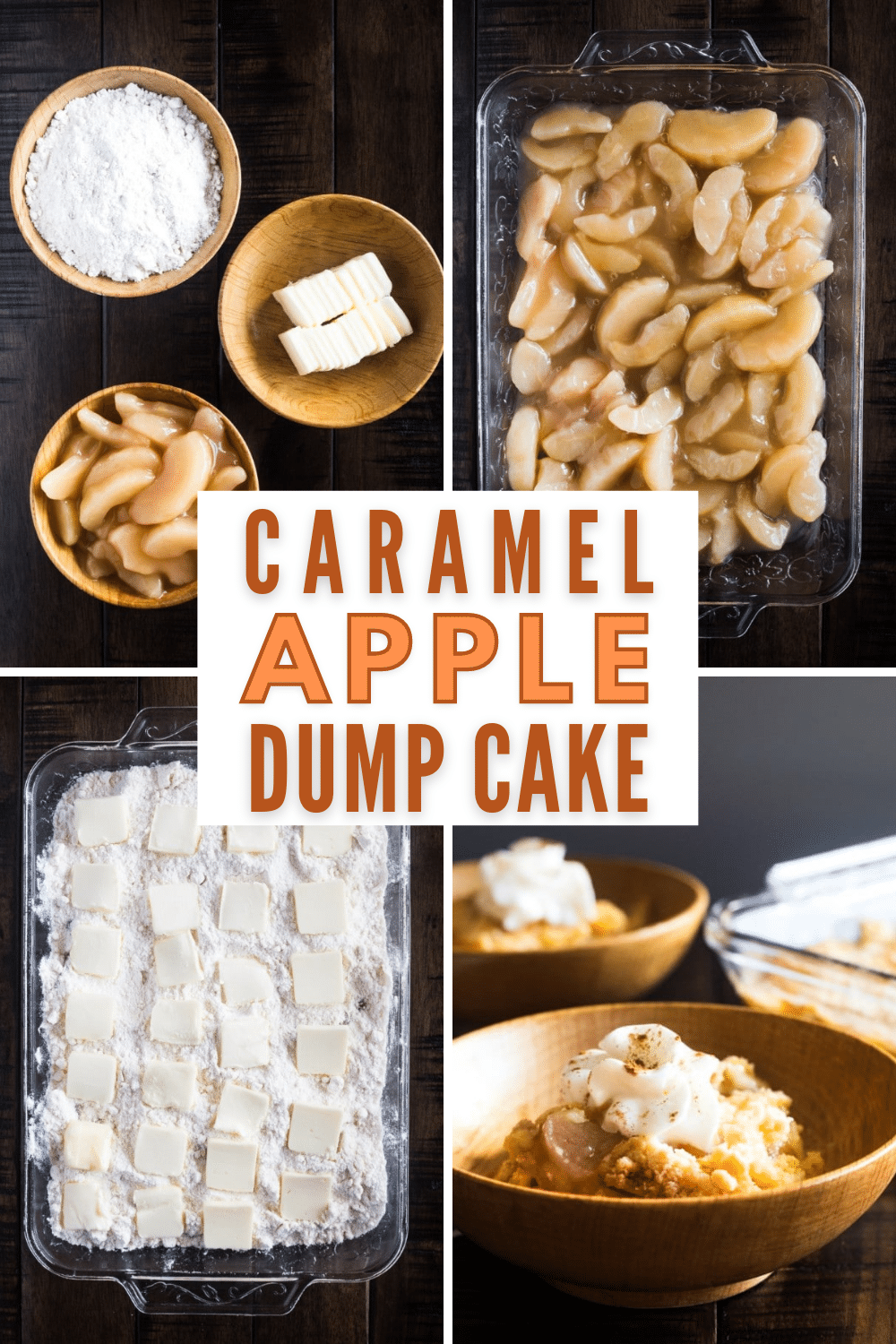 This caramel apple dump cake is a family favorite because it tastes amazing and only takes a few minutes to put together. Just 3 ingredients! #dumpcake #easydessert #caramelapple via @wondermomwannab