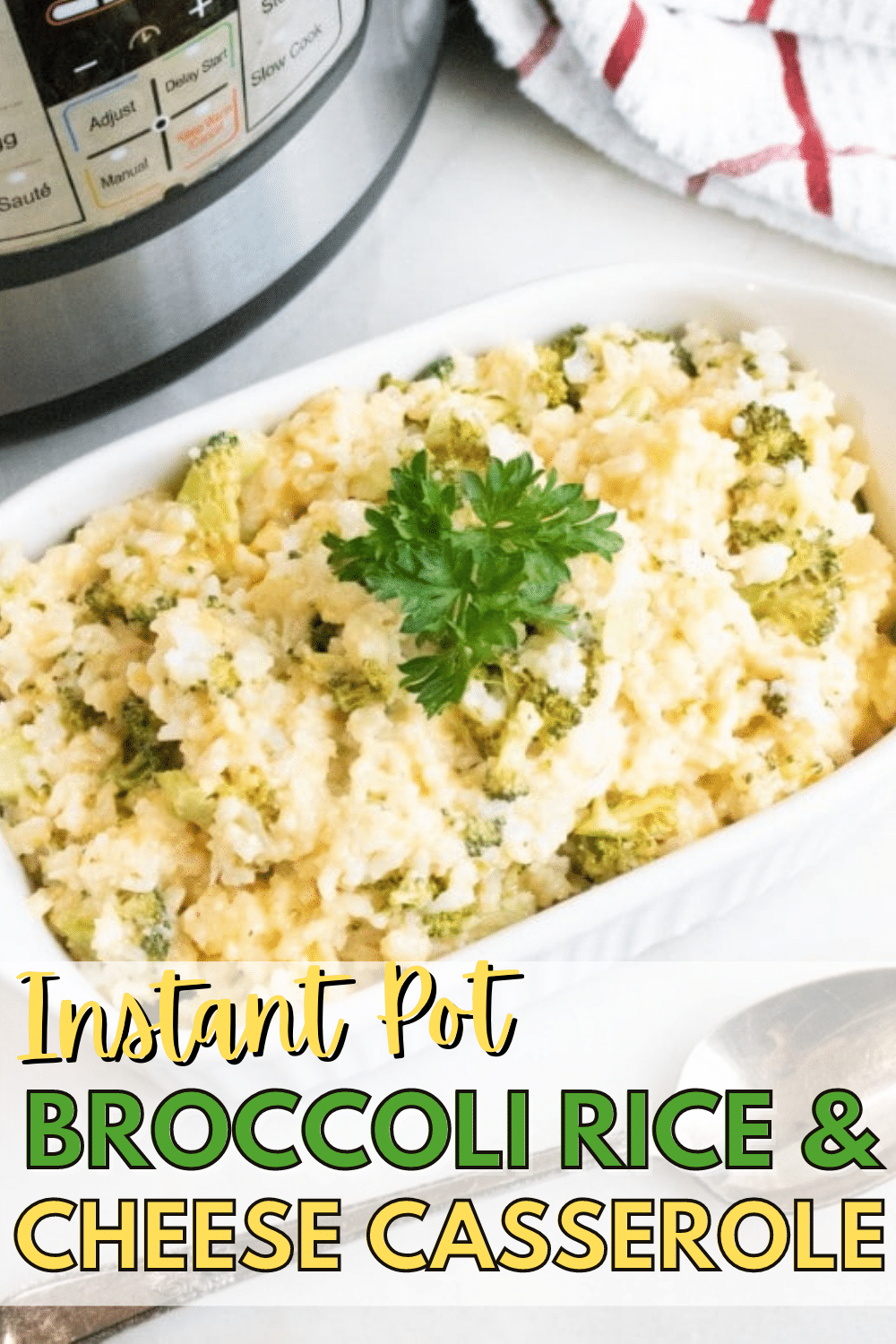 This Instant Pot Broccoli Rice and Cheese Casserole is always a crowd favorite. Super yummy and it's easy to make a huge batch in your Instant Pot. This side dish goes well with almost everything! #sidedish #broccoli #rice #instantpot via @wondermomwannab