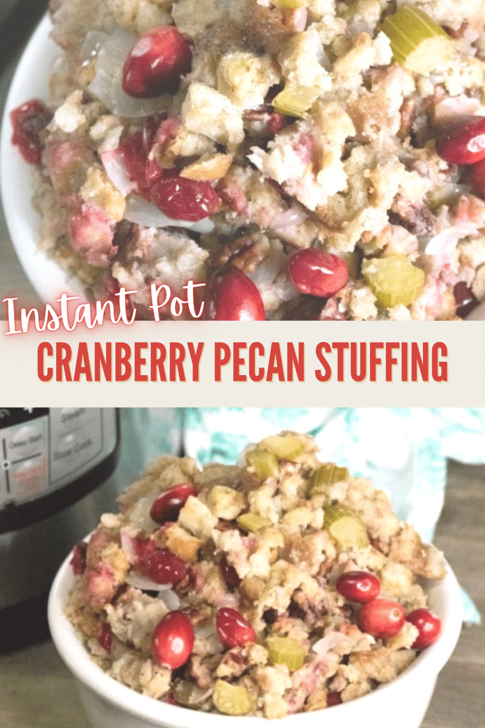 This Instant Pot Stuffing is so yummy and really easy to make, It comes out perfectly moist and full of flavor! #Thanksgiving #sidedishes #stuffing via @wondermomwannab