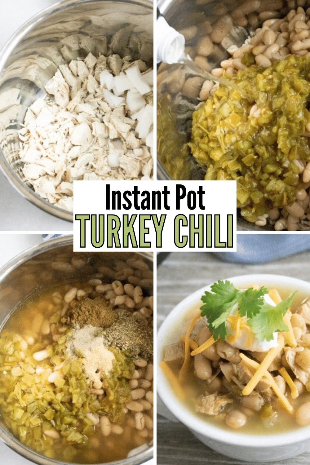 This Instant Pot Turkey Chili is so yummy and the perfect way to use up leftover turkey! #instantpot #pressurecooker #turkey #whitechili via @wondermomwannab