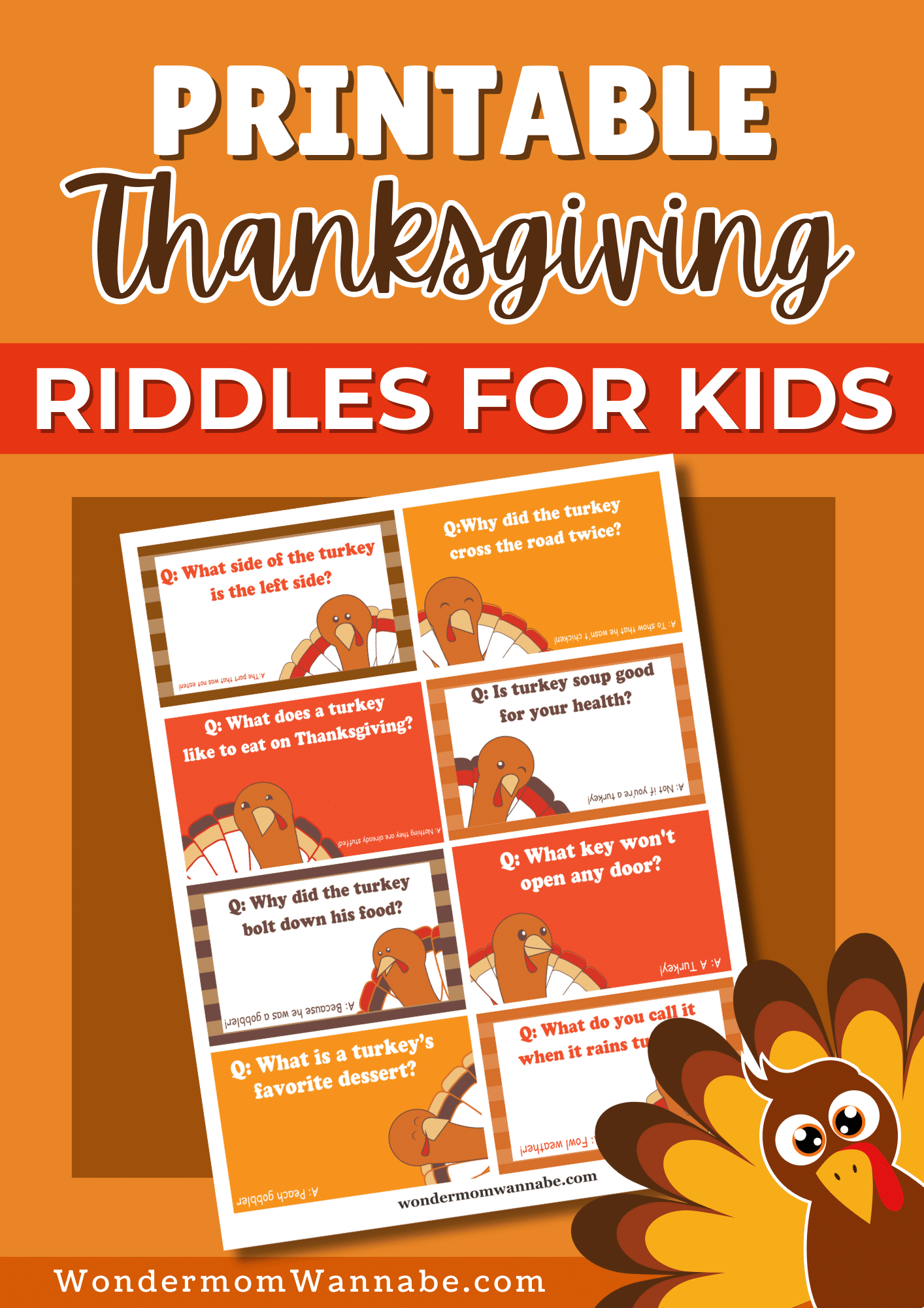 Fun and challenging printable Thanksgiving riddles for kids.