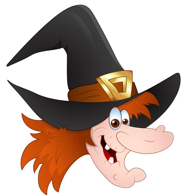 a graphic of a witch on a white background