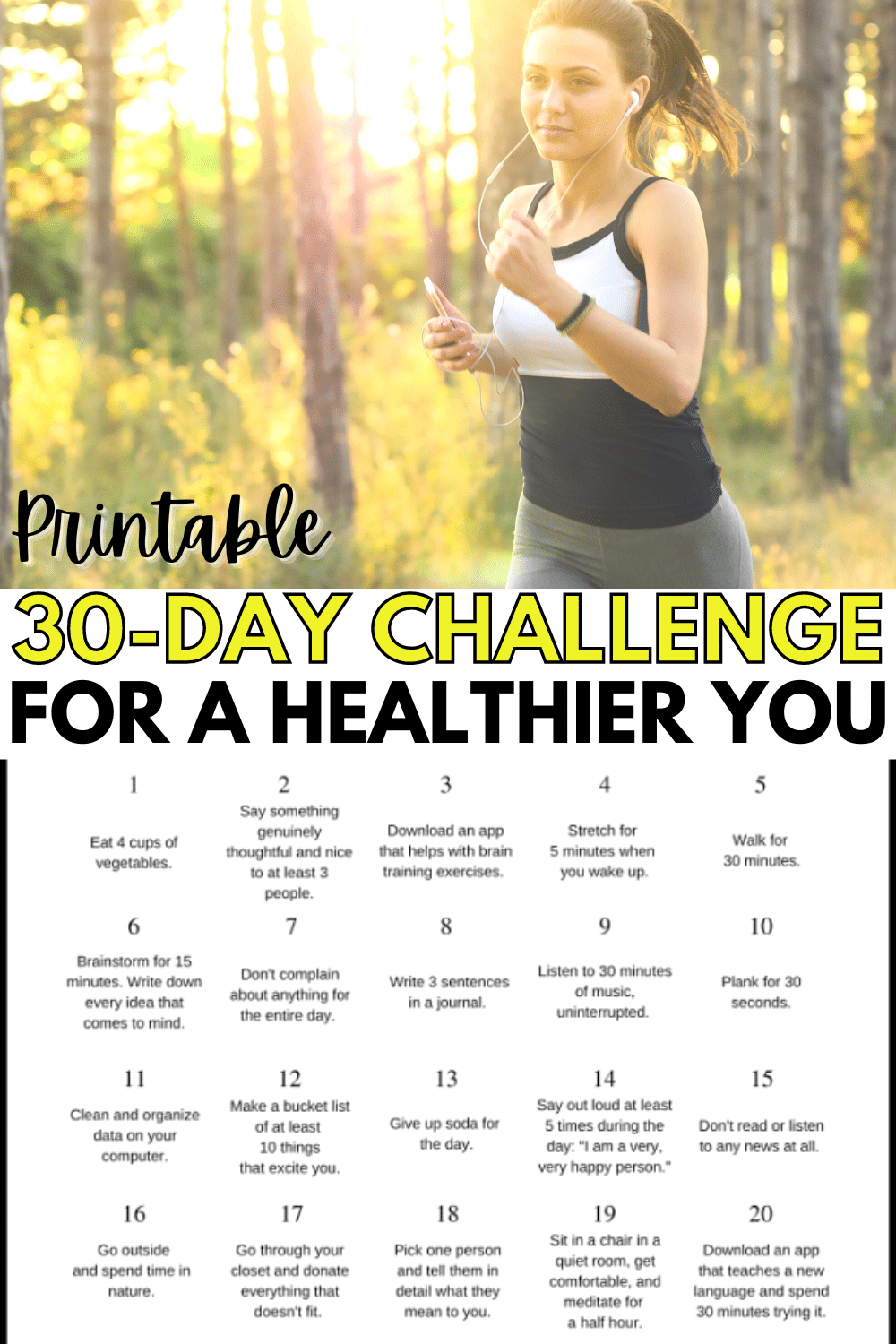 Printable challenge for a healthier you.