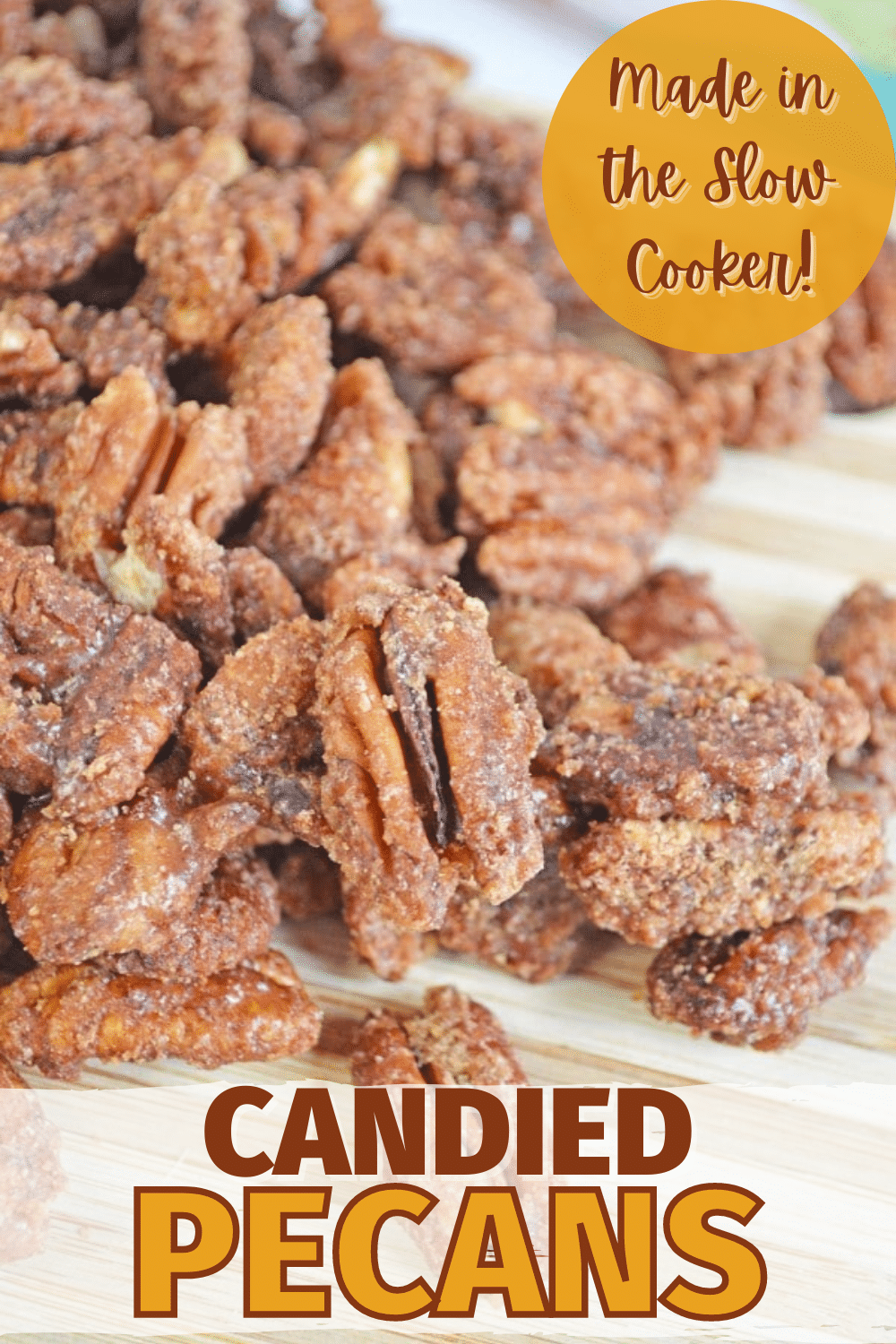 These Slow Cooker Candied Pecans are yummy all on their own, but also make salads so much better. Make them for yourself or to give as gifts. Super easy. So delicious! #candiedpecans #sweettreats #DIYgiftidea via @wondermomwannab