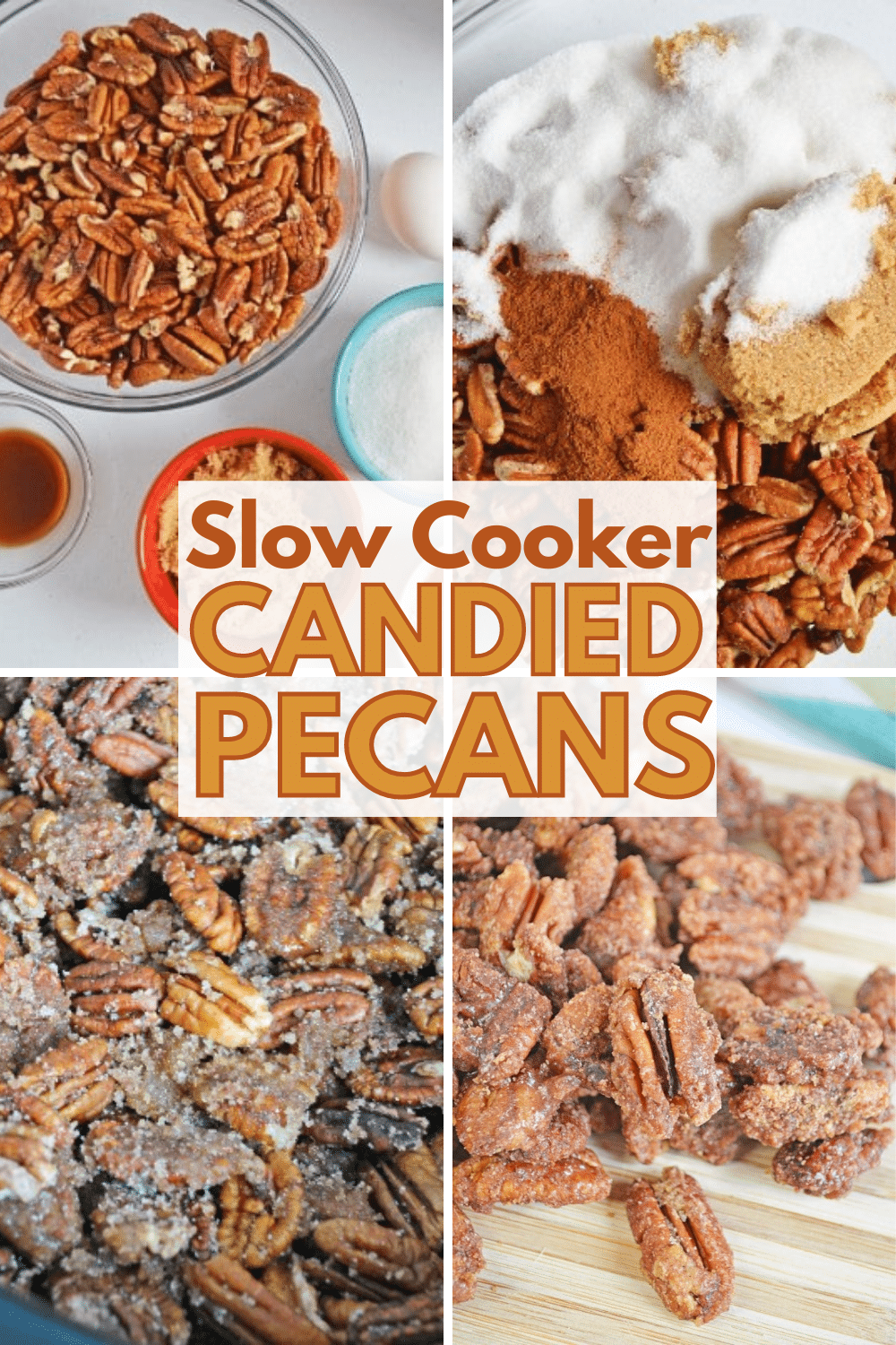 Slow Cooker Candied Pecans: A delicious treat made by slowly cooking pecans in a slow cooker, resulting in perfectly sweet and crunchy candied nuts.