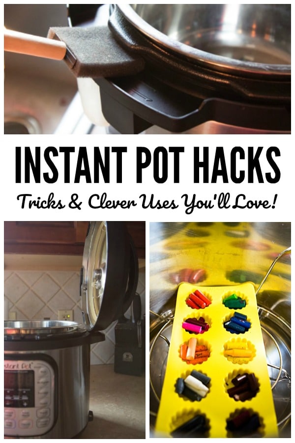 a collage of instant pots with title text reading Instant Pot Hacks Tricks & Clever Uses You'll Love!
