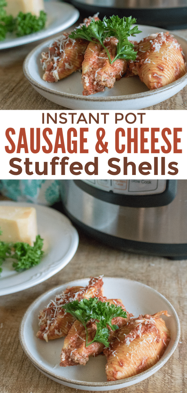 These Instant Pot Stuffed Shells with Sausage and Cheese are so easy to make and a definite family favorite. Full of flavor but made with simple ingredients, it's the perfect weeknight meal. #instantpotrecipes #pasta #familydinner via @wondermomwannab
