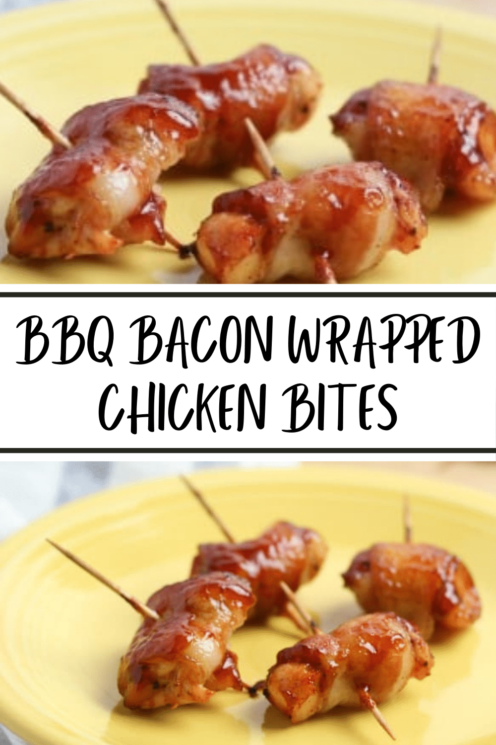 BBQ Bacon Wrapped Chicken Bites are the perfect appetizer for any party. This is an easy appetizer recipe and they will fly off the platter! #bacon #appetizers #partyfood #chicken via @wondermomwannab