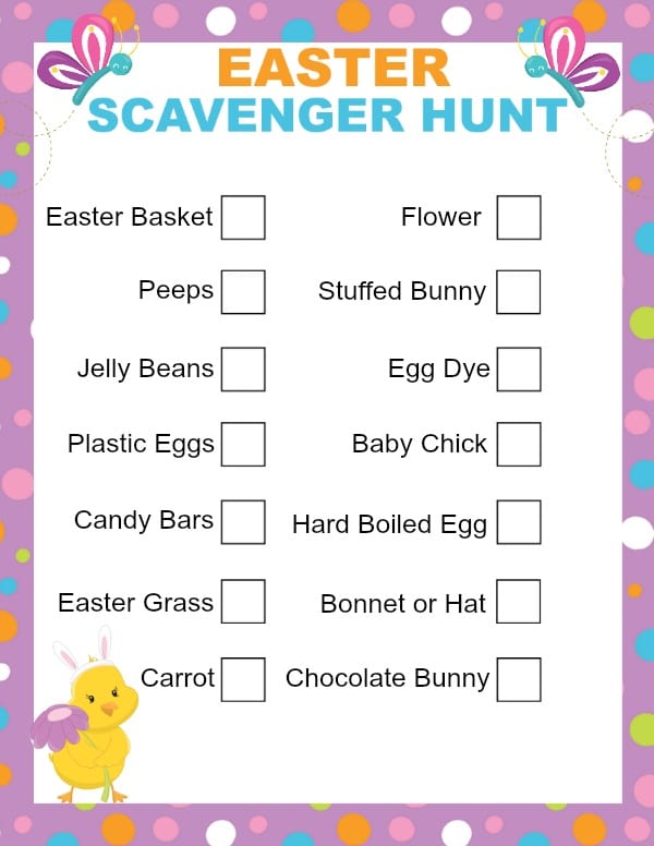 printable Easter Scavenger Hunt