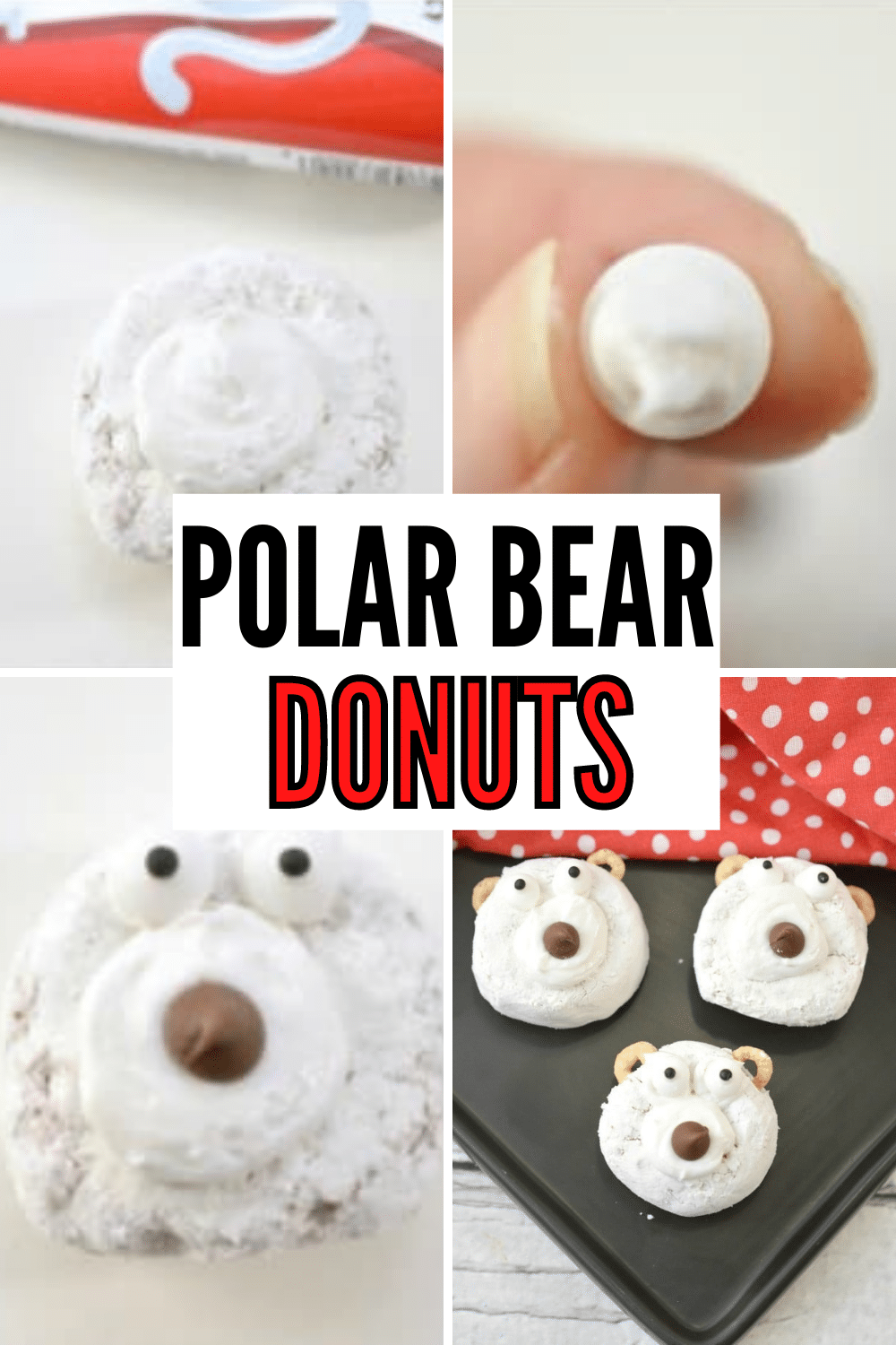 Polar bear donuts are a fun breakfast treat that will put a smile on you children's faces! This is a cute and quick breakfast idea using a powdered donut. #donuts #polarbears #funfood #breakfast via @wondermomwannab