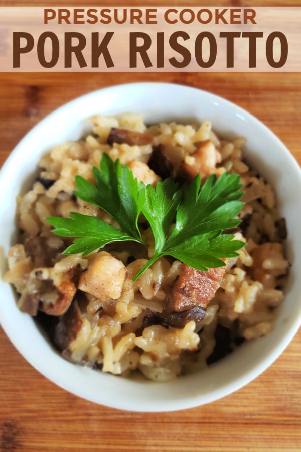 This Pressure Cooker Pork Risotto is a warm, creamy dish that soothes the soul. Even better, it's made with simple, everyday ingredients and ready in under 30 minutes! #instantpot #pressurecooker #pork #risotto via @wondermomwannab