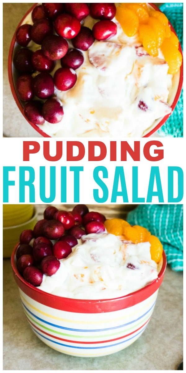 Pudding Fruit Salad is a quick and easy no-bake dessert with only 6 ingredients. This is a great dessert salad for spring holidays and parties. #fruit #fruitsalad #pudding #dessert via @wondermomwannab