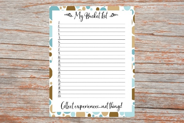 printable Bucket List Template on a wood background