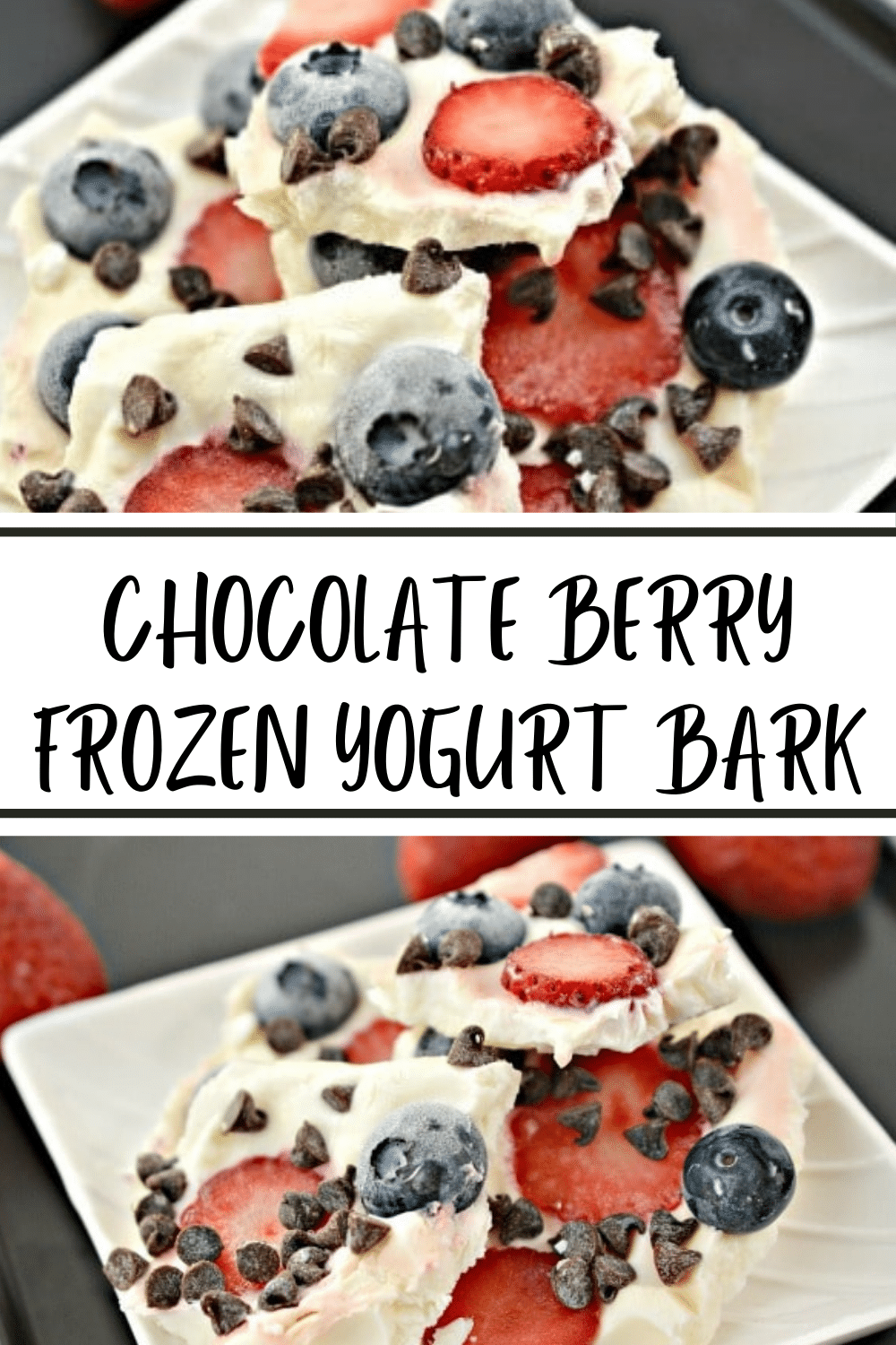 Chocolate Berry Frozen Yogurt Bark is a simple no bake dessert recipe with only 6 ingredients. This delicious treat is also a healthier option for dessert. #yogurt #greekyogurt #fruit #dessert via @wondermomwannab
