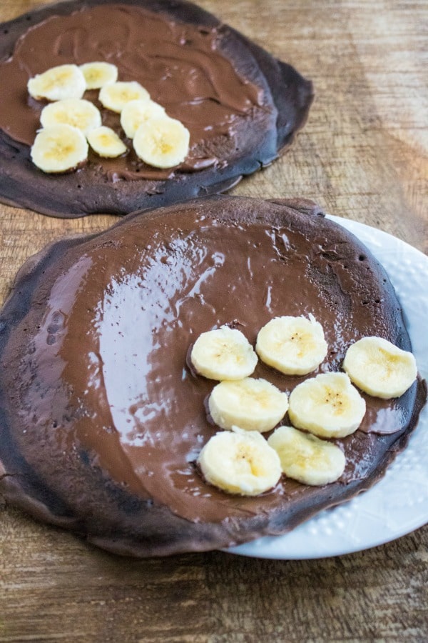 Chocolate Crepes topped with nutella and bananas