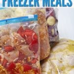 freezer meal in freezer bags with text The Easy Way to get started with freezer meals