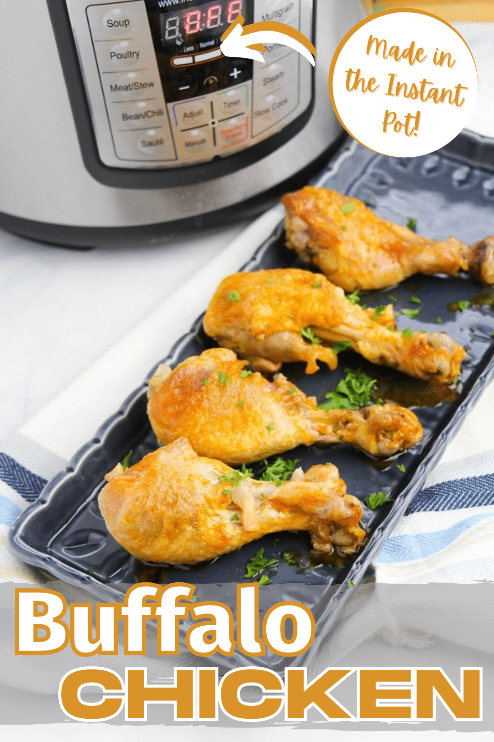 This Instant Pot Buffalo Chicken has all the familiar flavor of this popular appetizer but is way easier (and less messy) to make! #instantpotrecipe #pressurecooker #appetizer via @wondermomwannab